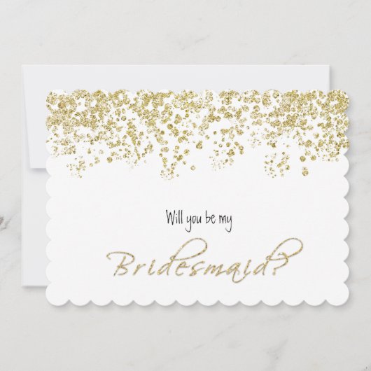 Elegantes Weiß und Gold Werden Sie meine Brautjung Einladung (Vorderseite)