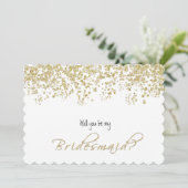 Elegantes Weiß und Gold Werden Sie meine Brautjung Einladung (Stehend Vorderseite)