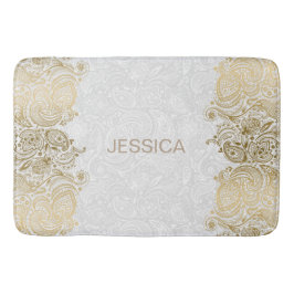 Elegantes Weiß- und Goldflora Paisley Lace Badematte