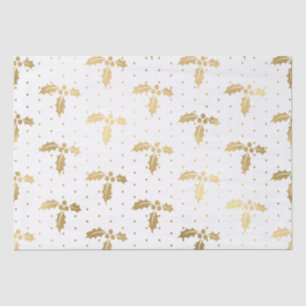 Elegantes Weiß- und Goldfolien-Weihnachts-Stechpal Seidenpapier