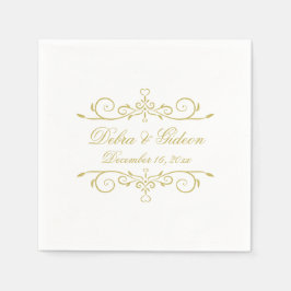 Elegantes Weiß- und Goldherz Blühend Hochzeit Serviette