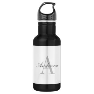 Elegantes Weiß- und Graumonogramm Edelstahlflasche