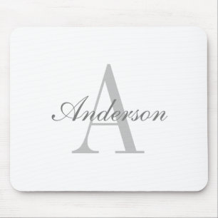Elegantes Weiß- und Graumonogramm Klassiker Mousepad