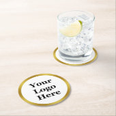 Elegantes Weiß und Imitate Gold Ihr Logo hier Runder Pappuntersetzer (Vor Ort)