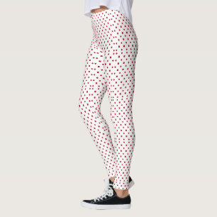 Elegantes Weiß und Karmesinrot Punkte-Muster Leggings