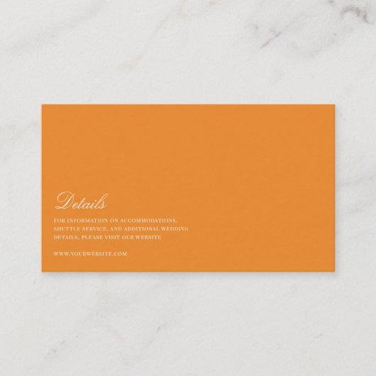 Elegantes Weiß- und Orangefarbenes Hochzeitsdetail Begleitkarte (Vorderseite)