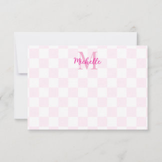 Elegantes Weiß und Rosa Schachbrett Personalized  Mitteilungskarte