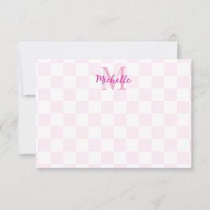 Elegantes Weiß und Rosa Schachbrettmuster mit indi Mitteilungskarte