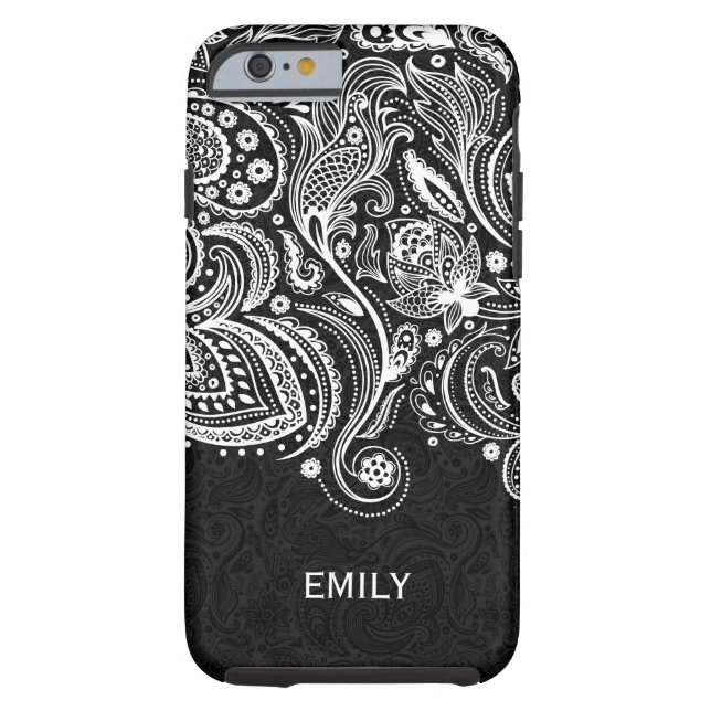 Elegantes Weiß- und Schwarz-Flora-Paisley-Lace 2 Case-Mate iPhone Hülle (Rückseite)