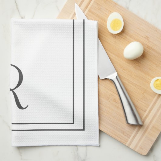 Elegantes Weiß und Schwarz Mit Monogramm Geschirrtuch (Viertel Falte)