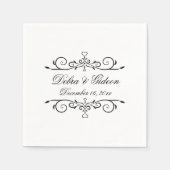 Elegantes Weiß- und Schwarzes Herz Blühend Hochzei Serviette (Vorderseite)