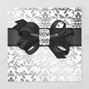 Elegantes Weiß und Silber Einladen mit Diamantbow Einladung