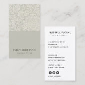 ELEGANTES, WEISS-WEISS-DAMASK-BLUMENPATTER VISITENKARTE (Vorne/Hinten)