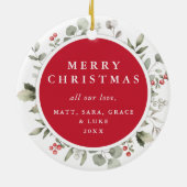 Elegantes Weiß Winter Greenery Kranz 1 Foto Keramik Ornament (Hinten)