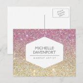 ELEGANTES WEISSEMBLEM AUF PINK OMBRE-GLITZER POSTKARTE (Vorne/Hinten)