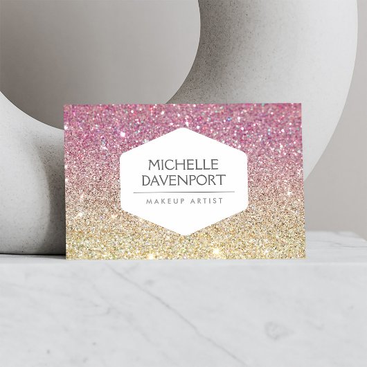 ELEGANTES WEISSEMBLEM AUF PINK OMBRE-GLITZER VISITENKARTE