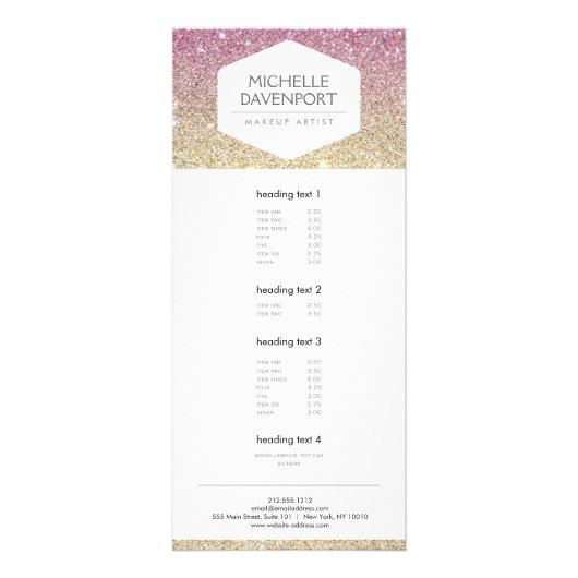 ELEGANTES WEISSEMBLEM AUF PINK OMBRE-GLITZER WERBEKARTE (Vorne)