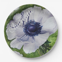 ELEGANTES WEISSES ANEMONMONOGRAMM-PARTY PAPPTELLER