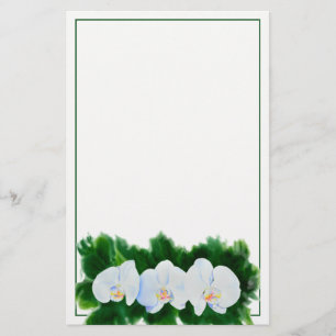 Elegantes, weißes Aquarell-Orchideenbild Briefpapier