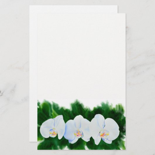 Elegantes, weißes Aquarell-Orchideenbild Briefpapier (Vorne/Hinten)