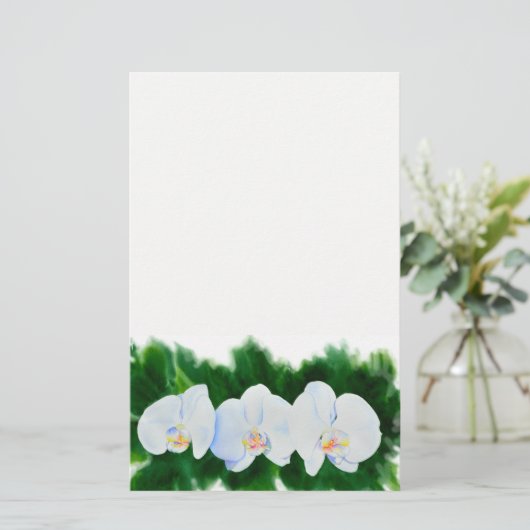 Elegantes, weißes Aquarell-Orchideenbild Briefpapier (Stehend Vorderseite)