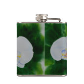 Elegantes, weißes Aquarell-Orchideenbild Flachmann (Rückseite)