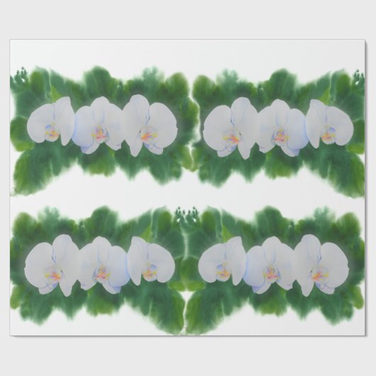 Elegantes, weißes Aquarell-Orchideenbild Geschenkpapier (Flach)