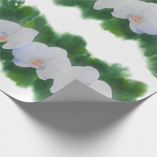 Elegantes, weißes Aquarell-Orchideenbild Geschenkpapier (Ecke)