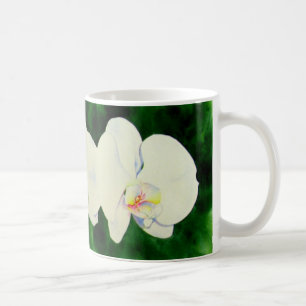 Elegantes, weißes Aquarell-Orchideenbild Kaffeetasse