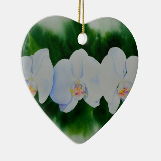 Elegantes, weißes Aquarell-Orchideenbild Keramik Ornament (Rechts)