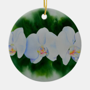 Elegantes, weißes Aquarell-Orchideenbild Keramikornament