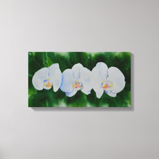 Elegantes, weißes Aquarell-Orchideenbild Leinwanddruck (Vorderseite)