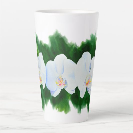 Elegantes, weißes Aquarell-Orchideenbild Milchtasse (Vorderseite)