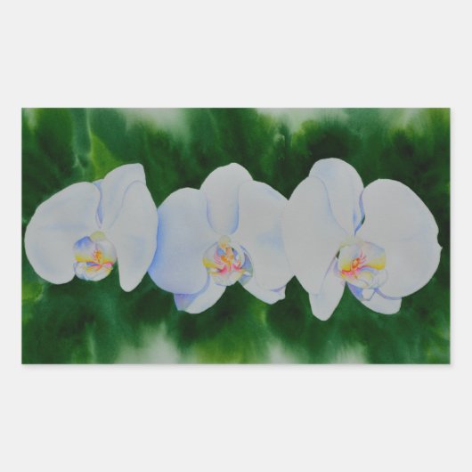 Elegantes, weißes Aquarell-Orchideenbild Rechteckiger Aufkleber (Vorderseite)