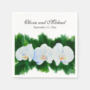 Elegantes, weißes Aquarell-Orchideenbild Serviette