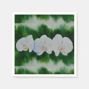 Elegantes, weißes Aquarell-Orchideenbild Serviette
