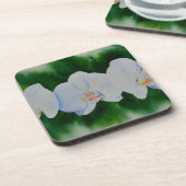 Elegantes, weißes Aquarell-Orchideenbild Untersetzer (Linke Seite)