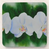 Elegantes, weißes Aquarell-Orchideenbild Untersetzer (Vorderseite)