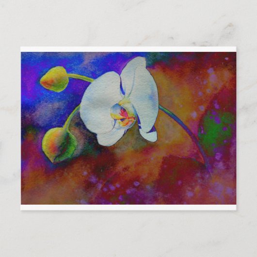 Elegantes, weißes Aquarellbild mit Blumenorchideen Postkarte (Vorderseite)