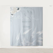 Elegantes weißes Aquarellblatt Dusty Blue Wandteppich (Vorderseite)