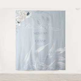 Elegantes weißes Aquarellblatt Dusty Blue Wandteppich