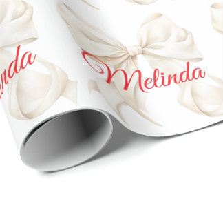 Elegantes weißes Band roter Name Weihnachten Geschenkpapier