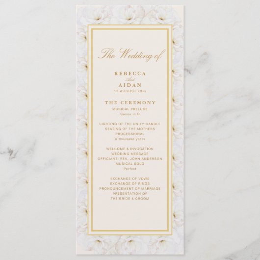 Elegantes weißes Blumen- Hochzeitsprogramm Elfenbe Programm (Vorderseite)