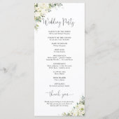 Elegantes weißes Blumen-Hochzeitsprogramm Programm (Rückseite)