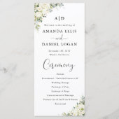 Elegantes weißes Blumen-Hochzeitsprogramm Programm (Vorderseite)