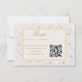 Elegantes Weißes Blumen Ivory Gold QR RSVP Karte (Vorderseite)