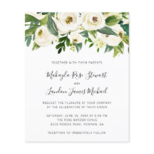 Elegantes weißes Blumenbudget Einladung zur Hochze