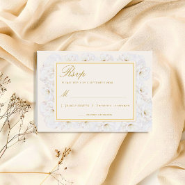 Elegantes weißes Blumendesign Elfenbein mit golden RSVP Karte