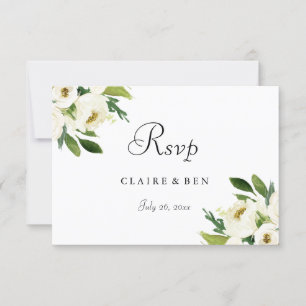 Elegantes weißes Blumengrün-Blatt Hochzeit RSVP Karte
