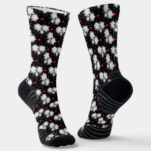 Elegantes weißes Blumenmuster auf schwarzem Hinter Socken